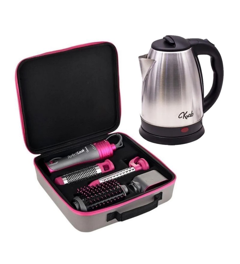 Cepillo Secador Quanta QTKCS7001 Bivolt - Gris/Rosa + Jarra KB2L