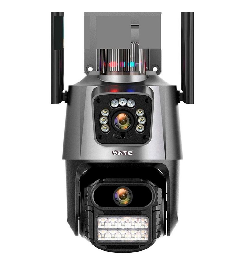 Cámara IP Satellite A-CAM009D 2 Lentes HD 4 MP/2 Antenas/Wi-Fi/MicroSD - Gris/Negro